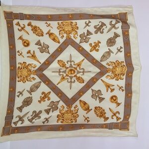 Aquascutum London Silk Scarf Fleur De Lis Baroque Belt Print Square Vintage